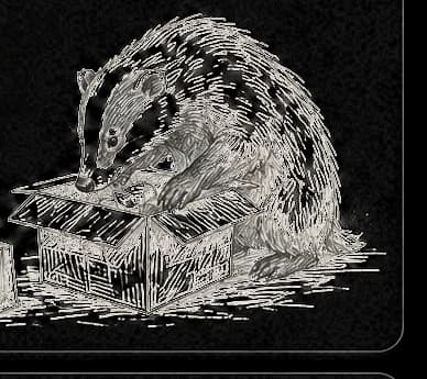 Sketched badger packing a box