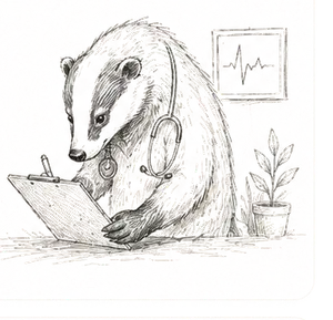 Sketched badger with a stethoscope and clipboard