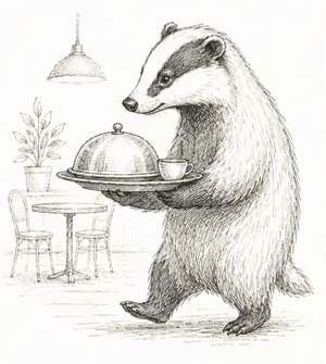 Sketched badger carrying a serving tray