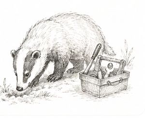 Sketched badger sniffing out a toolbox
